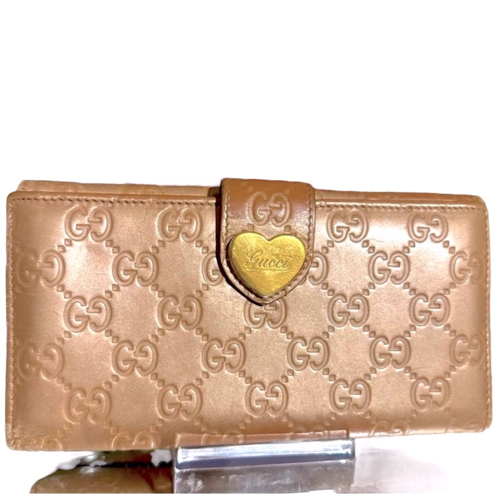 GUCCI Heart GG Signature Continental Leather French long wallet No chain